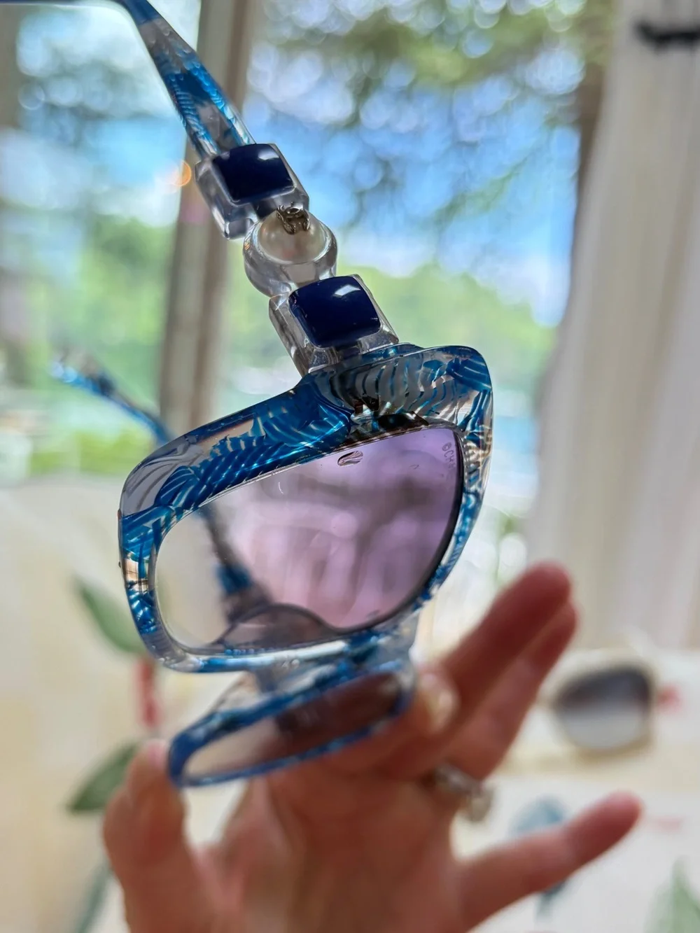 CHANEL Blue Patterned Square Sunglasses with Gradient Lenses